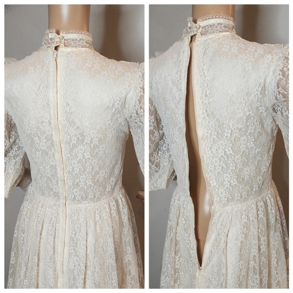 Gunne Sax Vintage Ivory Lace Midi Dress Victorian Edwardian 70s 80s XS - Picture 6 of 16